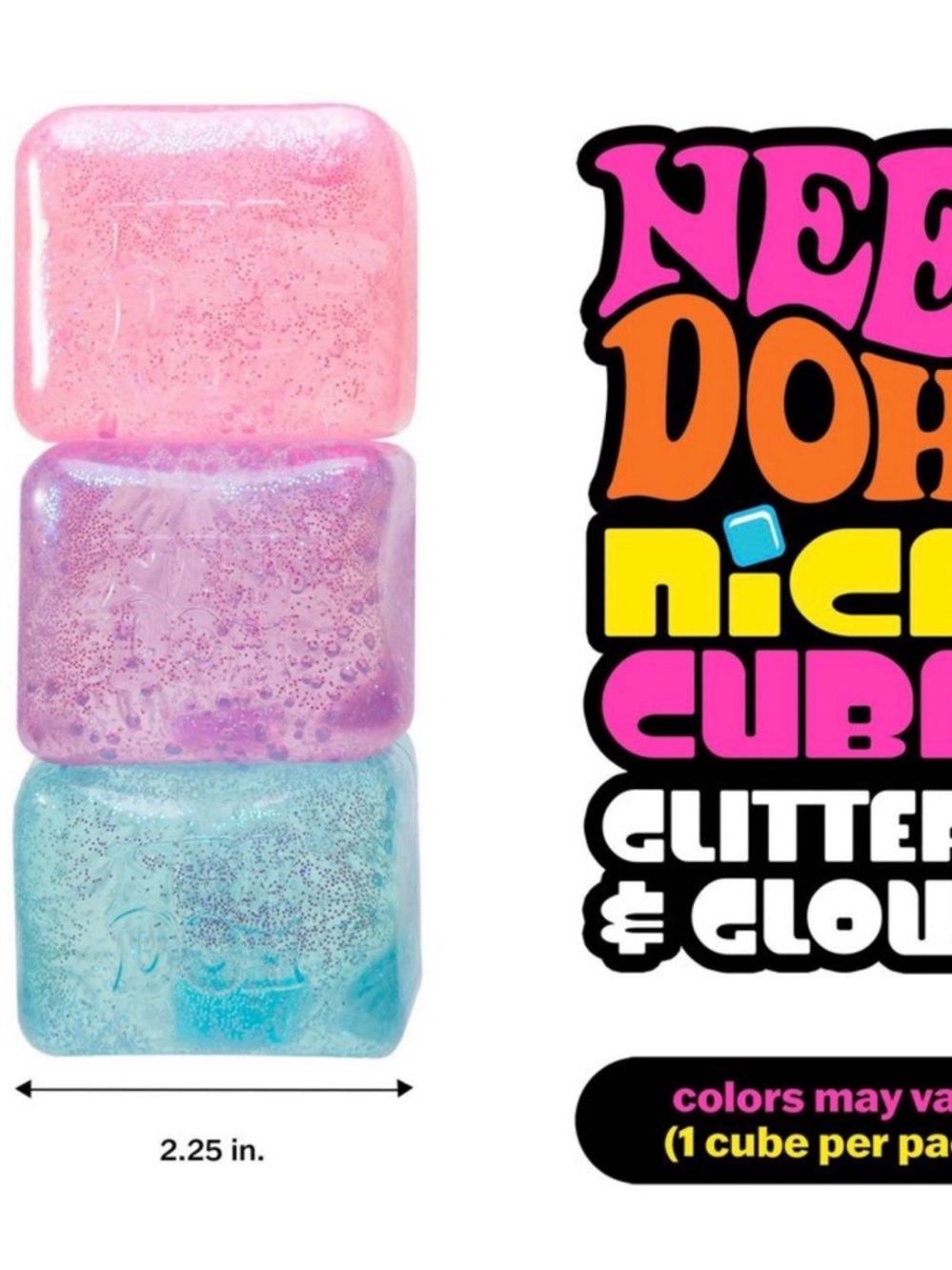 NeeDoh Nice Cube Glitter & Glow Squish Blue or Pink - Picture 4 of 6